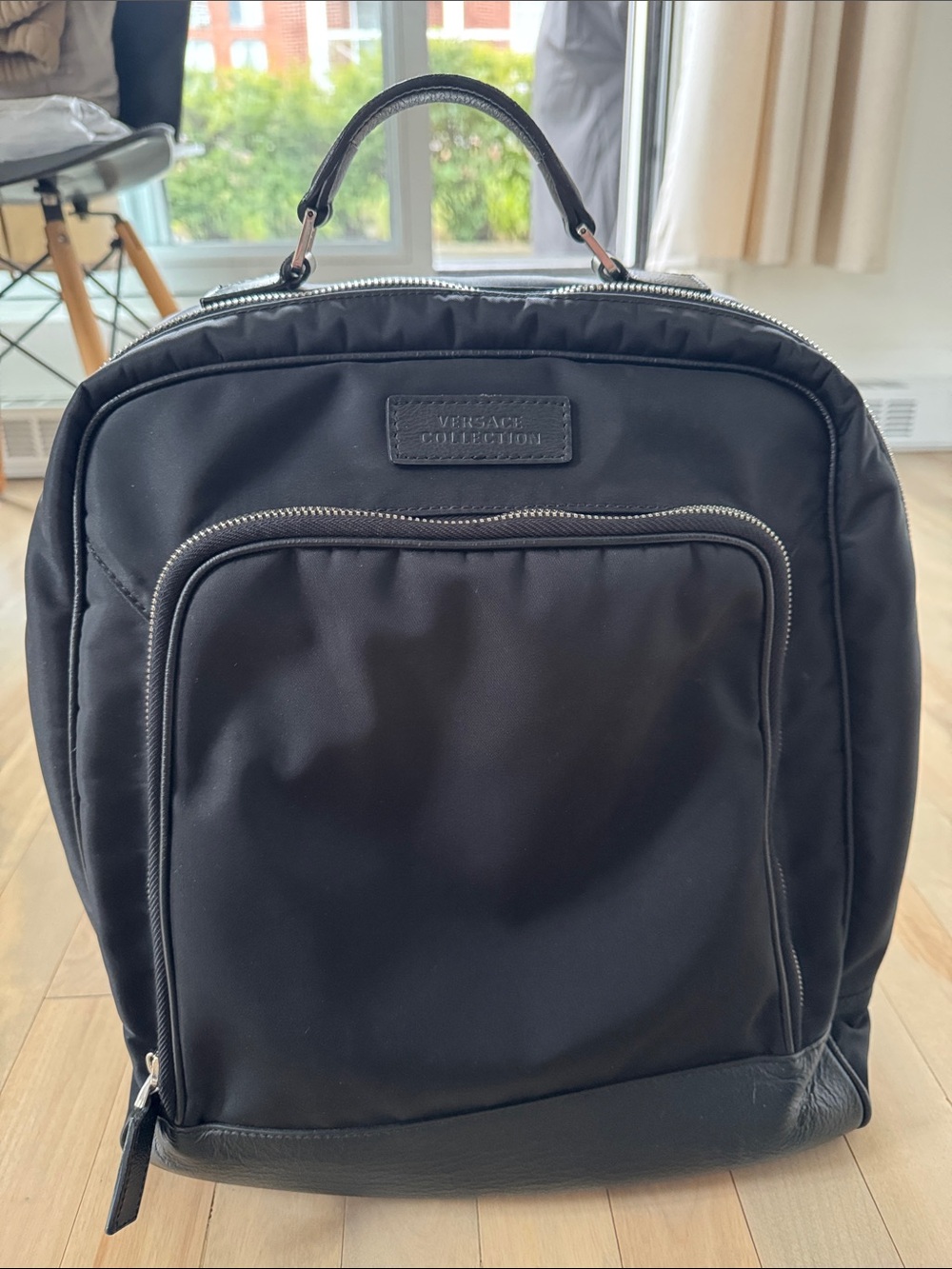 Versace Collection Black Nylon Top-Handle Backpack